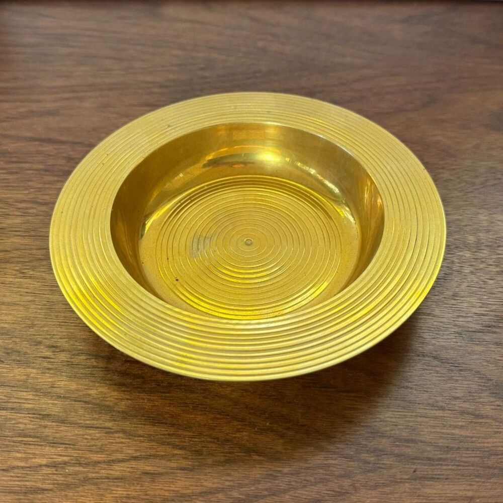 Vintage Raymor Brass Ribbed Dish, MCM Catchall, Brass Trinket Tray, Retro Decor